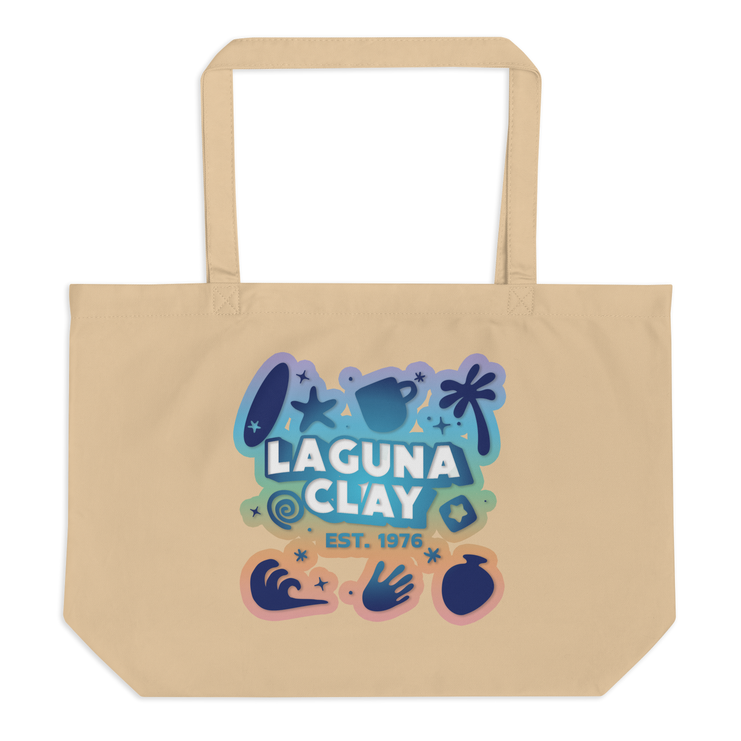 Laguna Tote Bag - Oyster w/ Rainbow Print