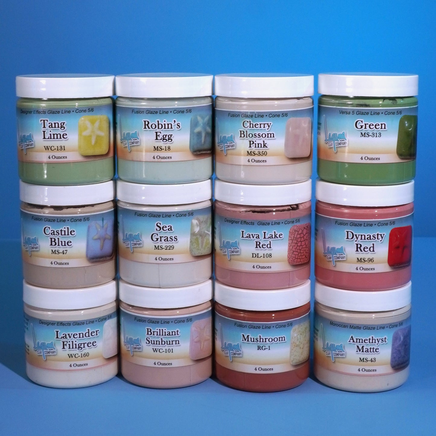 LAGUNA MID-FIRE GLAZE SAMPLE KIT-4oz JARS