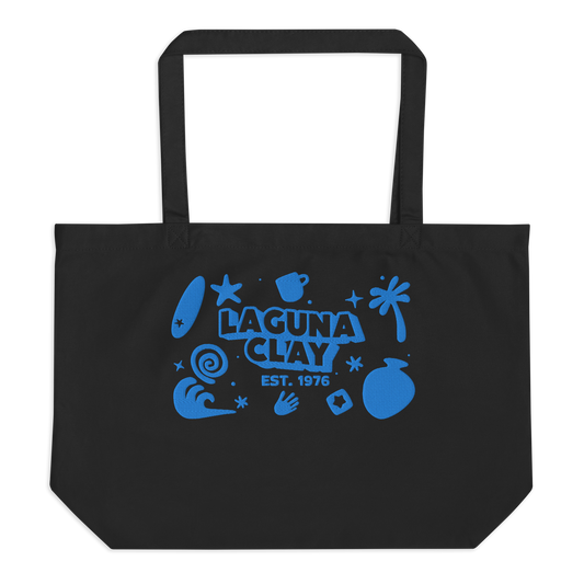 Laguna Tote Bag - Black w/ Blue Embroidery