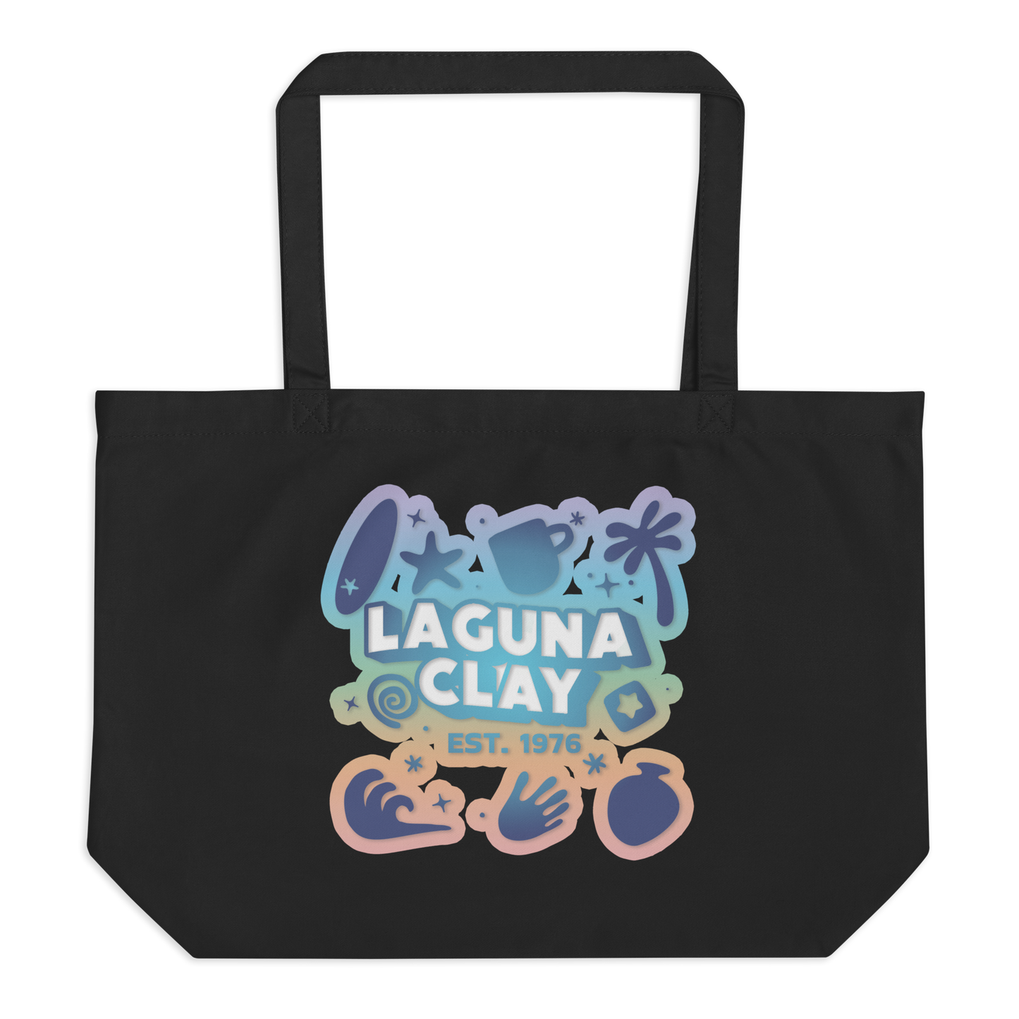 Laguna Tote Bag - Black w/ Rainbow Print