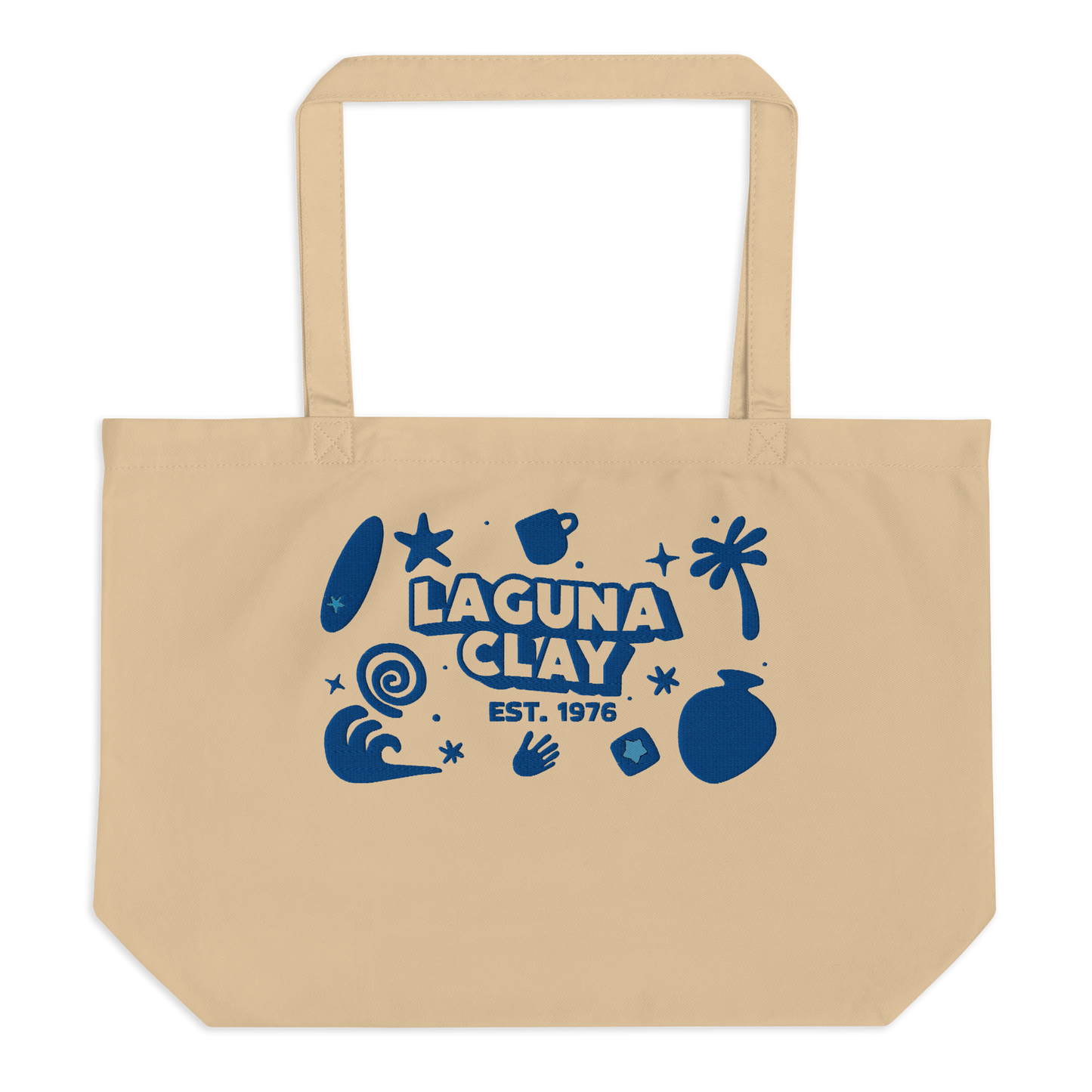 Laguna Tote Bag - Oyster w/ Blue Embroidery