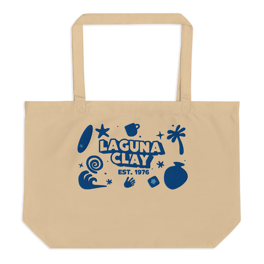 Laguna Tote Bag - Oyster w/ Blue Embroidery